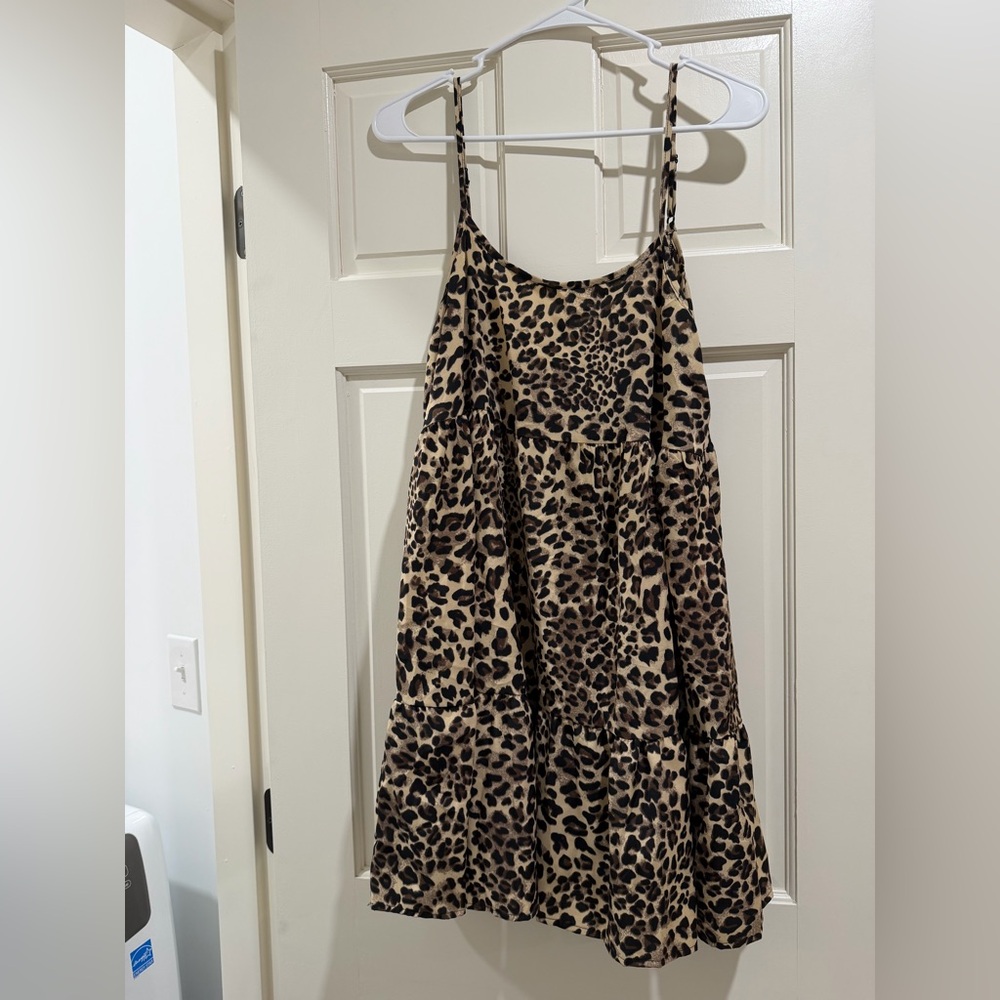 SHEIN Leopard Print Spaghetti Strap Dress - Beige & Black